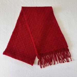 Amicale 100% Cashmere Cranberry Red Scarf Basketweave Knit Fringe Long 72”